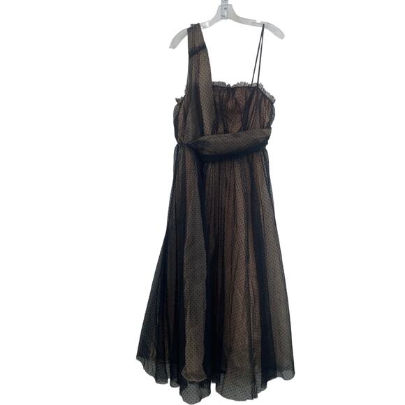 NWT Anthropologie Sheer Black Blush Pink Dotted Women's A-Line Ball Gown, Size 8 - Picture 1 of 5